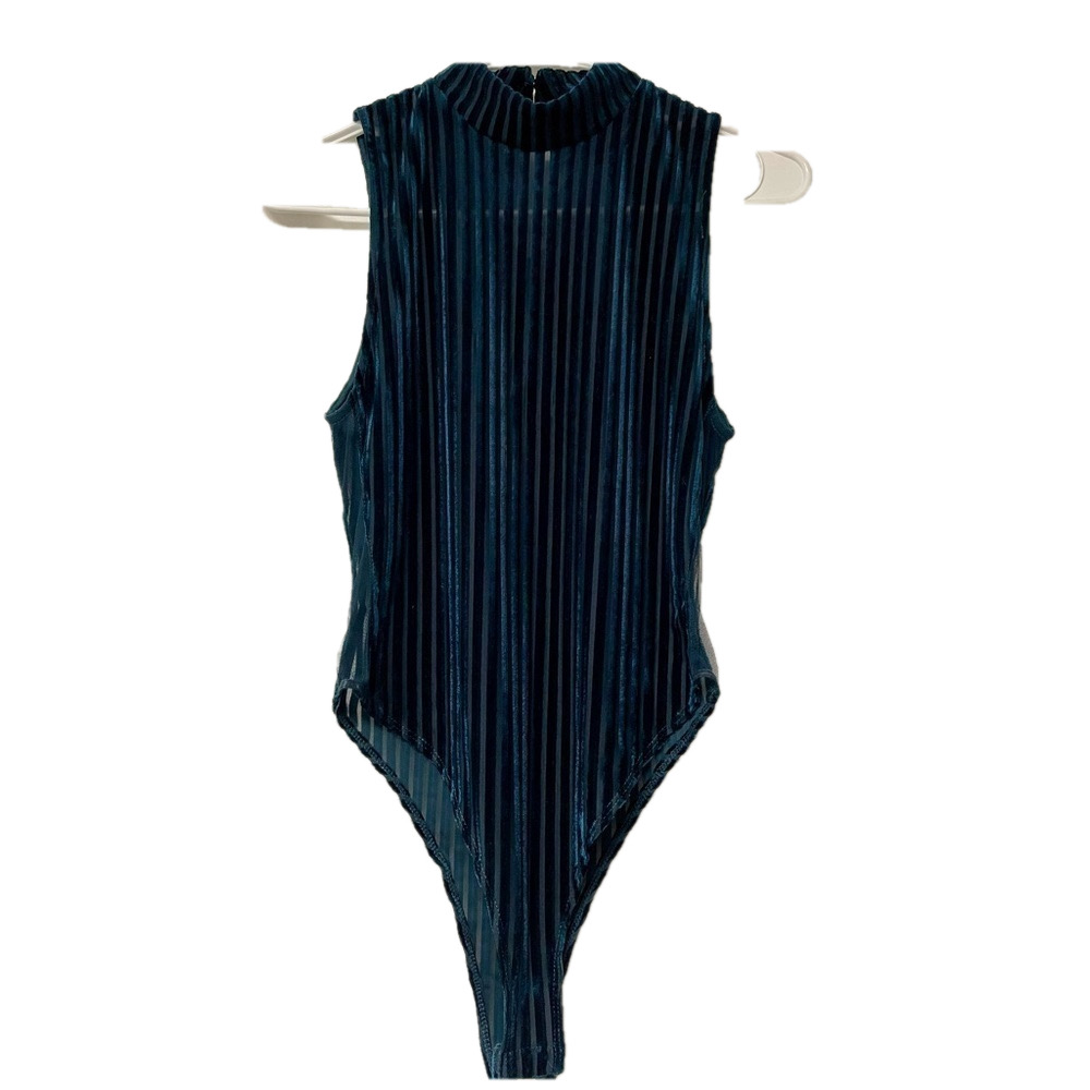 Forever 21 Striped Velvet Mesh Bodysuit